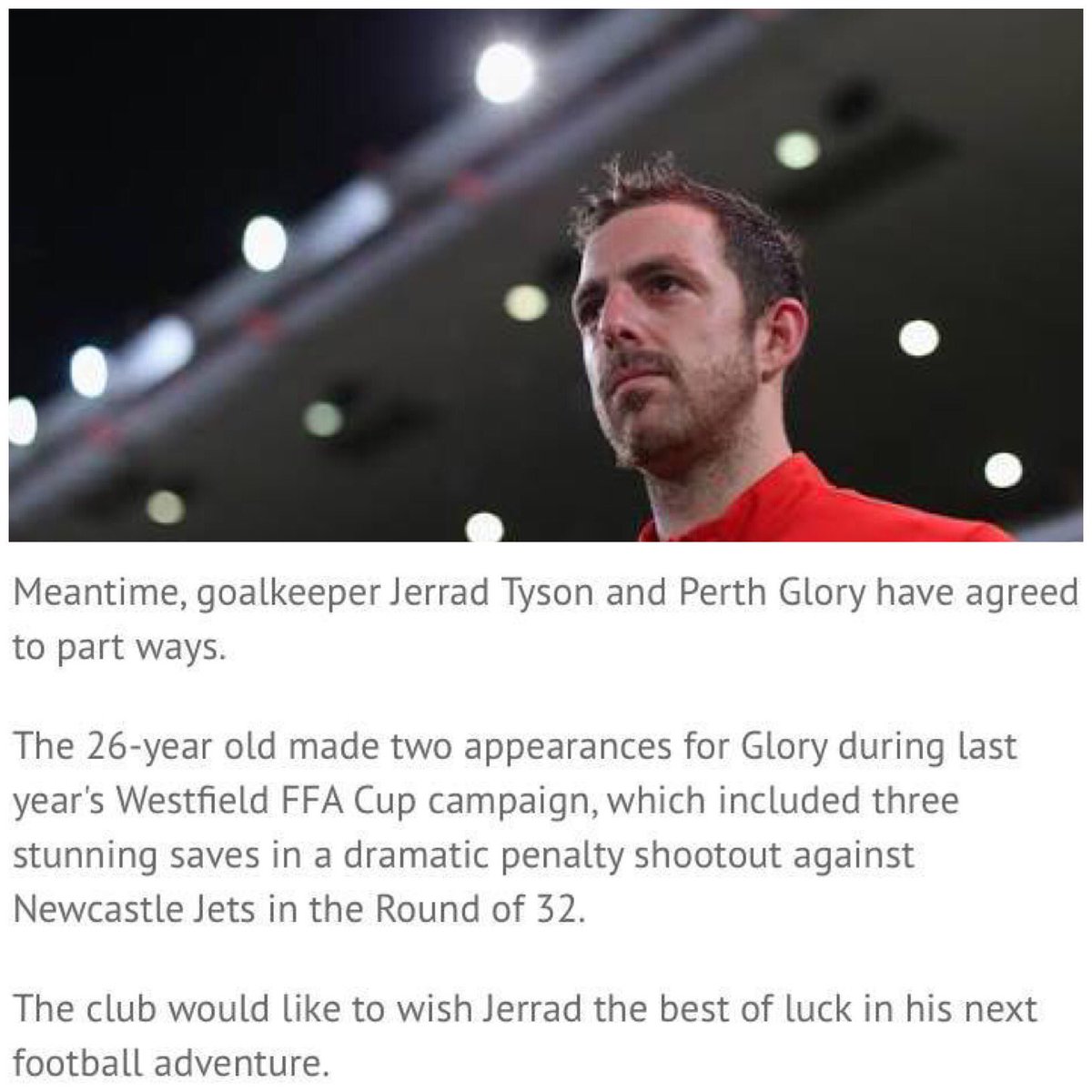 WSWBrotherhood's tweet photo. #TysonUpdate our brotherJerrad Tyson has parted ways with Perth Glory and is now a free agent.
#WSWBHD https://t.co/CZhqU5jj43
