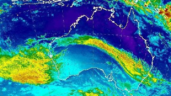 perthnow's tweet image. Massive cloud formation almost size of WA dominating satellite imagery off the coast: bit.ly/1NxAhez