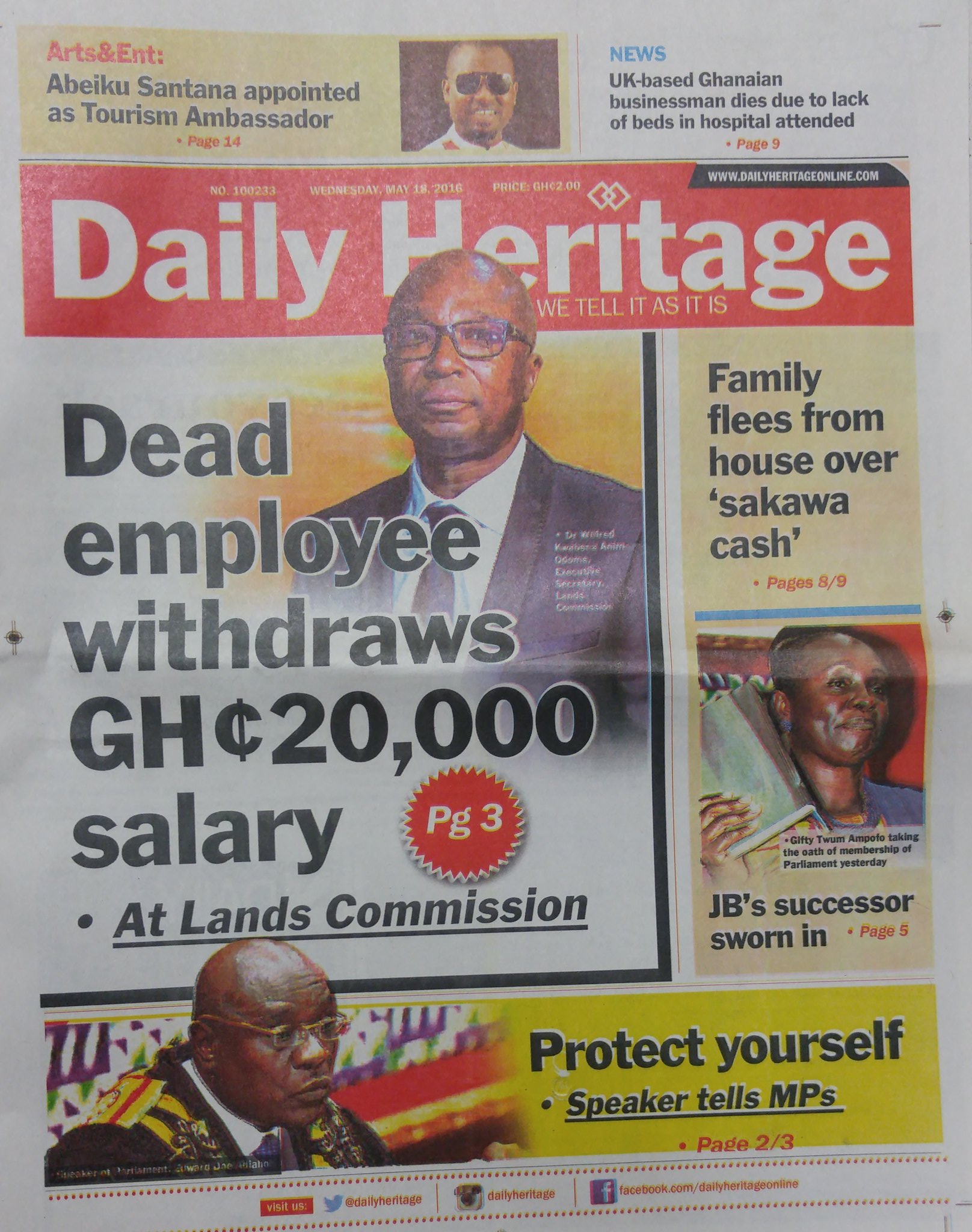Joy 99.7 FM on Twitter: "Daily Heritage: Dead employee withdraws GHS20,000  salary at Lands Commission. #JoySMS https://t.co/HH7pNxH1tV" / Twitter