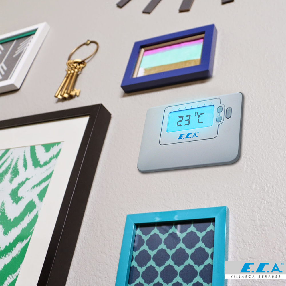 Tüm E.C.A. kombilerle uyumlu,7 günlük program yapabilme imkanı sağlayan oda termostatıyla hayatınızı kolaylaştırın.