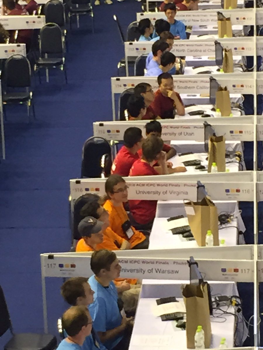 MarkFloryan's tweet photo. UVA team situated, ready to rock...the practice contest. #ICPC2016 https://t.co/FG04myvfdC