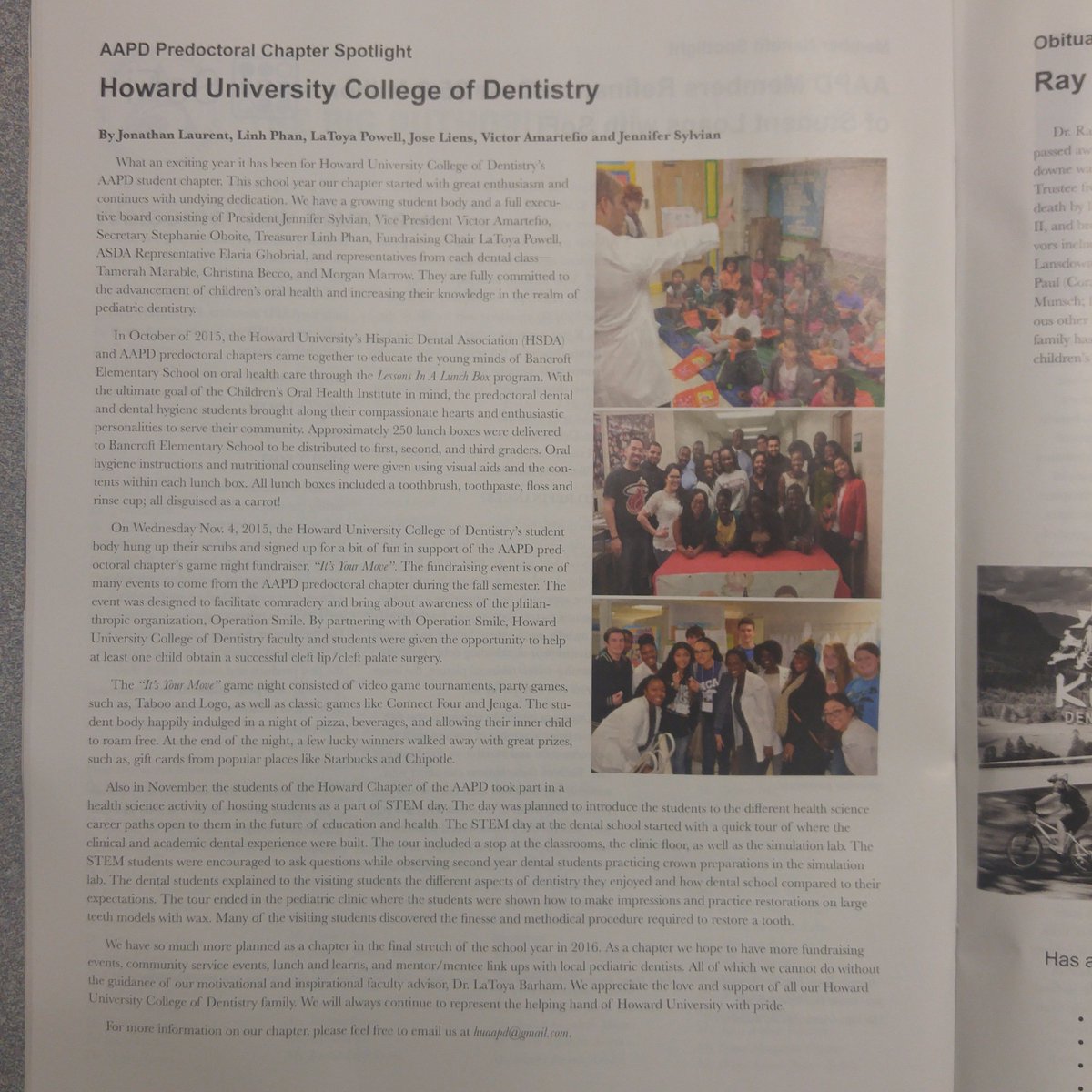 hucd_aapd's tweet photo. The May Issue of Pediatric Dentistry Today's Predoctoral Chapter Spotlight...Howard University College of Dentistry! https://t.co/IO1wQnytqm