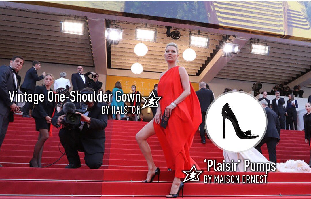 In a rare #RedCarpet appearance, #KateMoss did not disappoint in #vintage <a href="/halston/">Halston</a> + <a href="/MaisonErnest/">Maison ERNEST</a> 'Plaisir' Pumps.