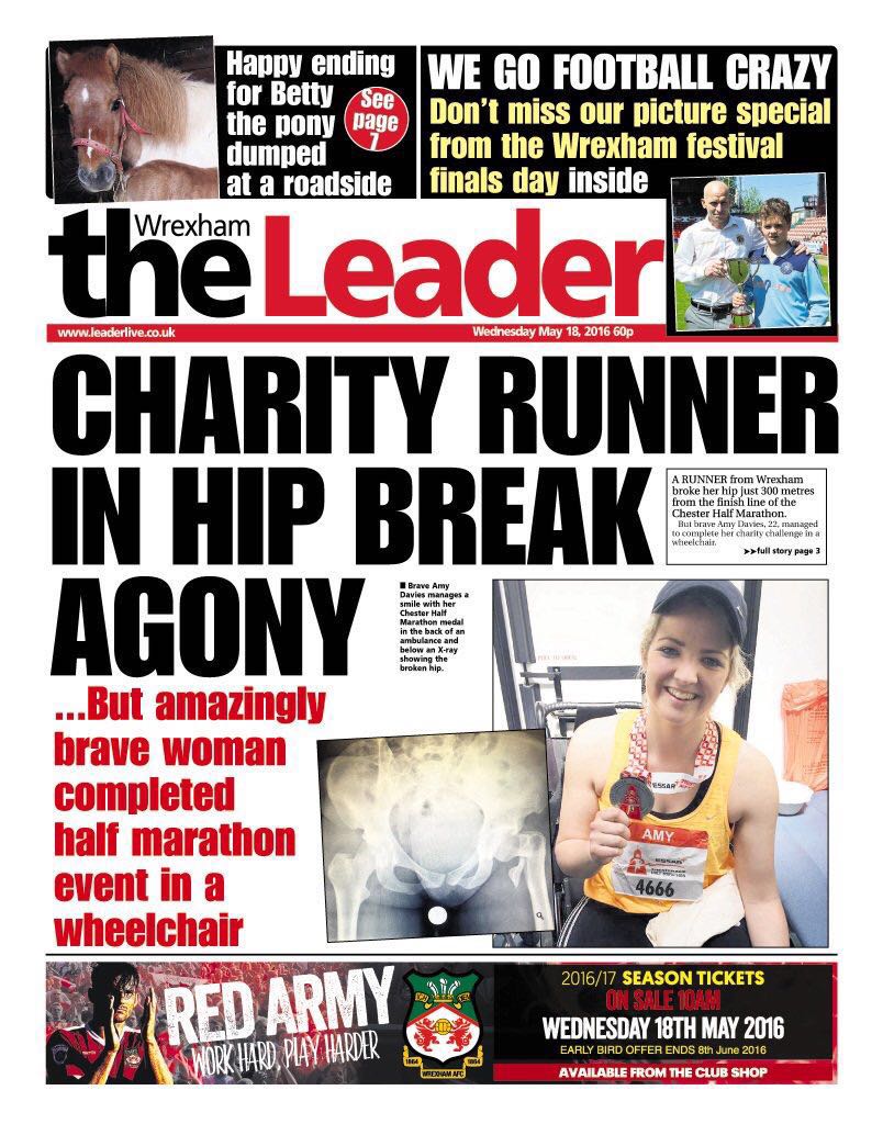 Extremely proud of <a href="/amycdavies/">Amy Davies</a> for completing the <a href="/chestermarathon/">Chester Marathon, Half and 10K</a> despite breaking her hip! leaderlive.co.uk/news/162159/wr…