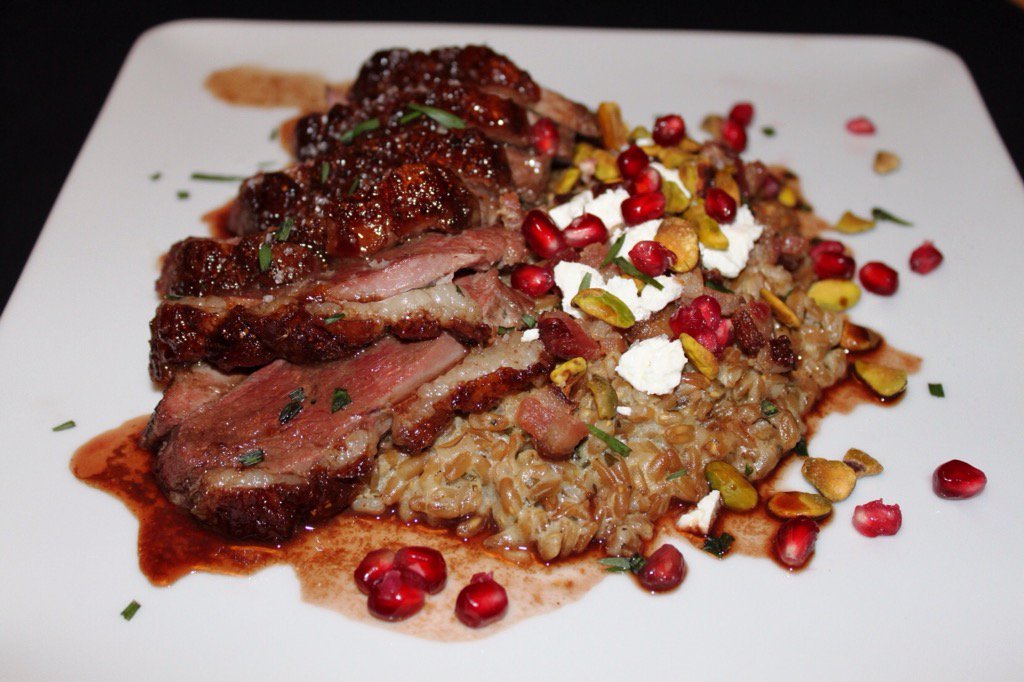 dwilliamcooks's tweet photo. Pomegranate Glazed Duck Breast w/Farro Risotto @dwilliamcooks  #StatenIslandAdvanceCookbook #fallwinner https://t.co/Pd1GZVvvUI