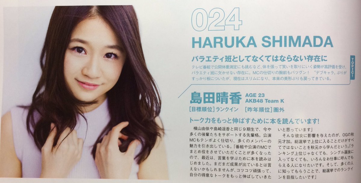 Hiro Akb48総選挙注目の101人 島田晴香 公式ガイドブックより 島田晴香 選抜総選挙16