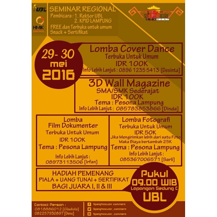 HMIKUBL's tweet photo. Hai guys yuk ikuta lomba dalam rangka ulang tahun Ilmu Komunikasi UBL yang ke 8 . Seputar info cek @KomunikasiUBL https://t.co/f1FHrMYZ8U