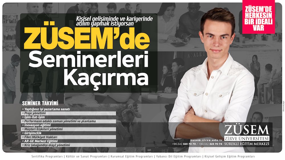 Kişisel Gelişim Seminerlerimize Göz Attınızmı? 
Detaylı bilgi ve ön başvurular için:
zusem.zirve.edu.tr/programlarimiz…