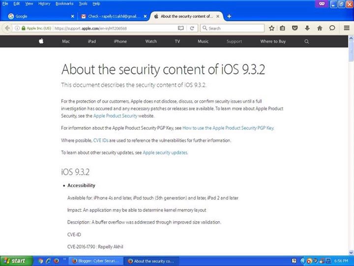 A buffer overflow was addressed in iOS kernel memory layout. CVE-2016-1790 : <a href="/rapelly11akhil/">Akhil Rapelly</a>