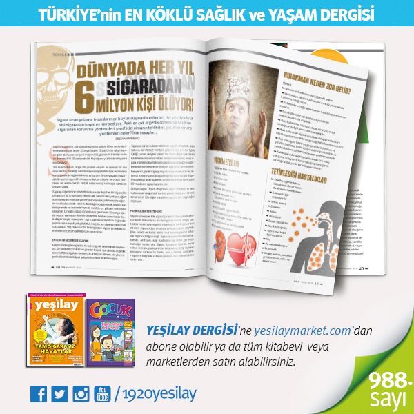 Her yıl 6 milyon insanın ölümüne sebep olan sigaradan nasıl korunur, nasıl kurtuluruz?Ayrıntılar #YeşilayDergisi nde