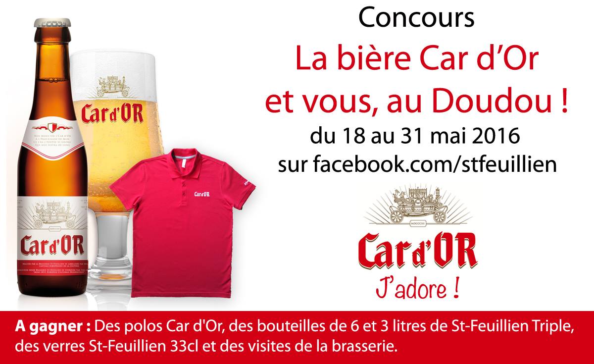 Concours "La bière Car d'Or et vous, au Doudou !" 18 au 31 mai sur facebook.com/stfeuillien <a href="/VilledeMons/">Ville de Mons</a> #doudou2016