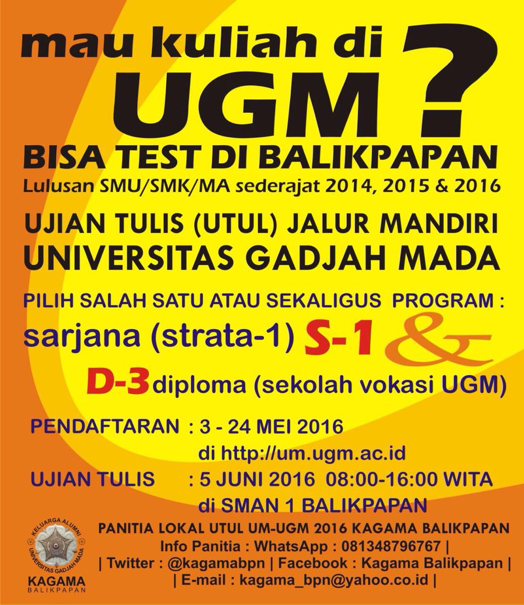 kagamabpn's tweet photo. Mau masuk @UGMYogyakarta ? Ujian Masuk dari @KotaBalikpapan @info_balikpapan  bisa.... https://t.co/SpWPMQ6wyM