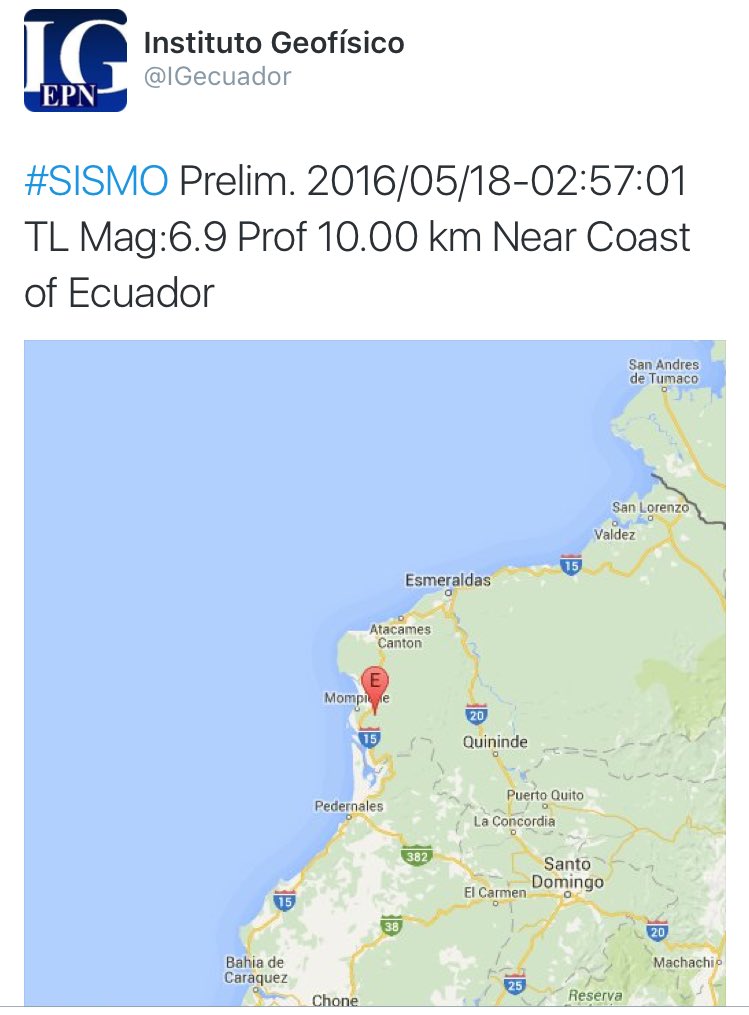 elcomerciocom's tweet photo. [ #URGENTE ] Se acaba de registrar un #sismo. Fue de magnitud 6.9 según el Geofísico. https://t.co/NkxsxVdOIa