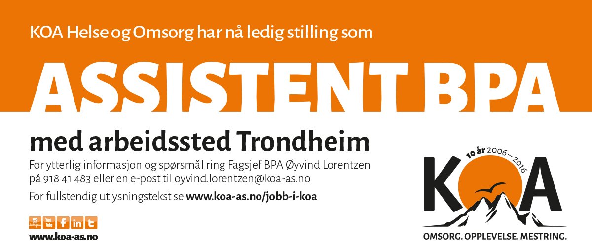 KOAtwitrer's tweet photo. Spennende mulighet i Trondheim, du søker vel?
Se fullstendig utlysningstekst på våre nettsider! https://t.co/xAr1GIV52L