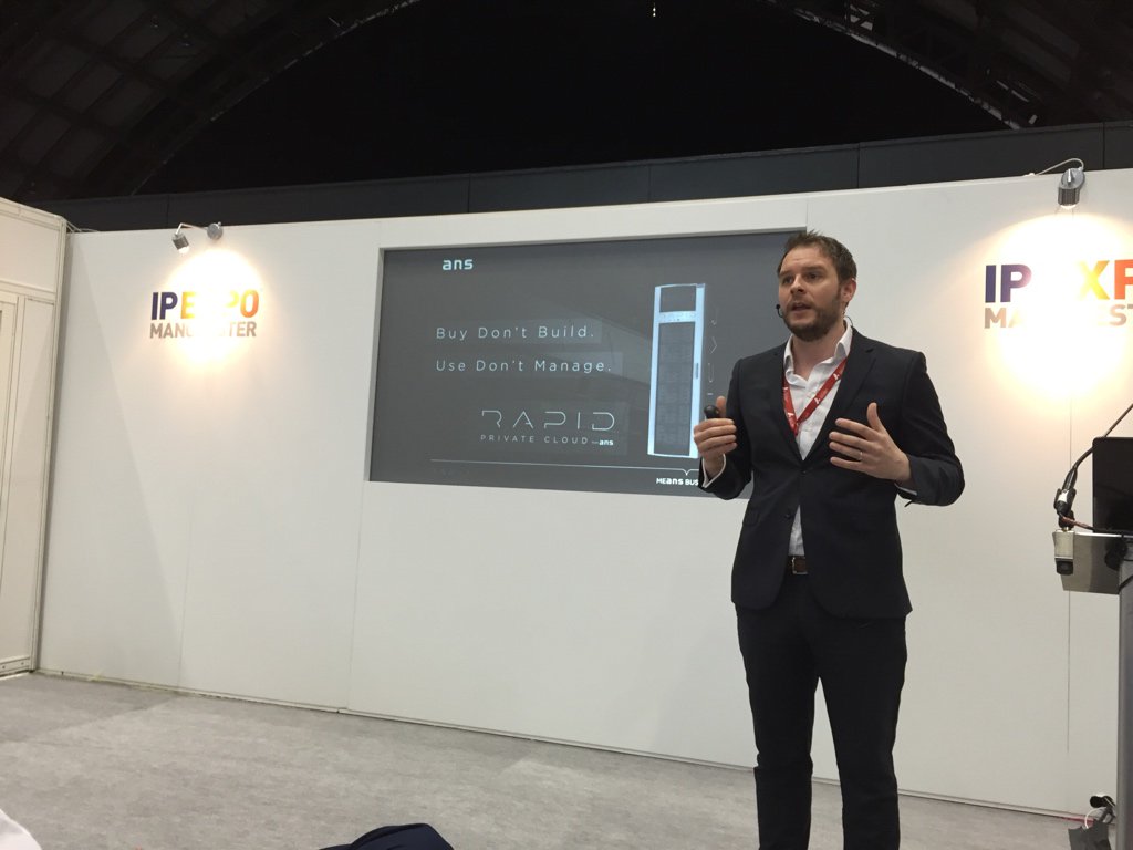 GrantACaley's tweet photo. Andy Barrow talking about #ANSGroup Rapid Private Cloud, backed by #NetApp #IPExpo https://t.co/UeQXjvpuIY