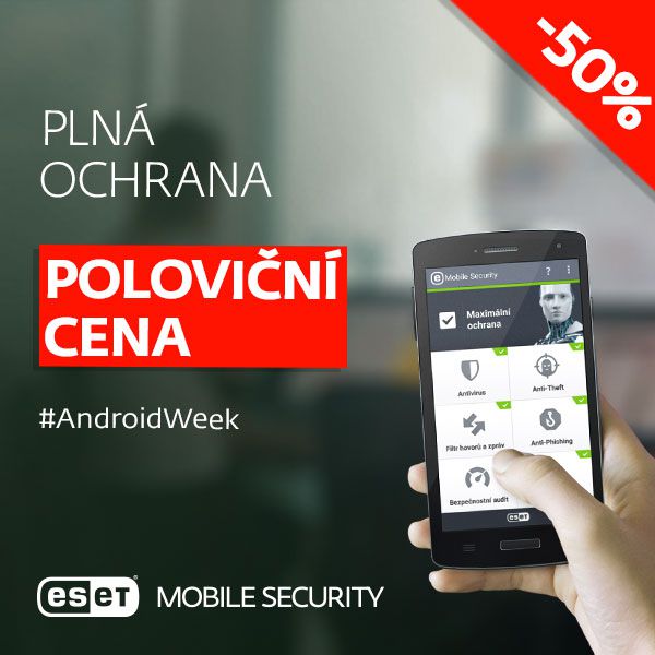 esetcz's tweet image. Do konce týdne můžete zakoupit roční licenci ESET Mobile Security se slevou → #AndroidWeek bit.ly/24UawJC