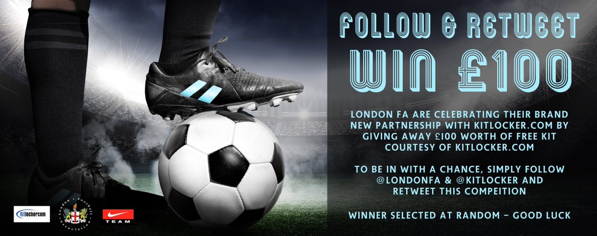 LondonFA's tweet photo. WIN £100 worth of kit courtesy of @kitlocker Just LIKE @londonfa and hit RETWEET to be in with a chance of winning! https://t.co/aRRLceK5FF