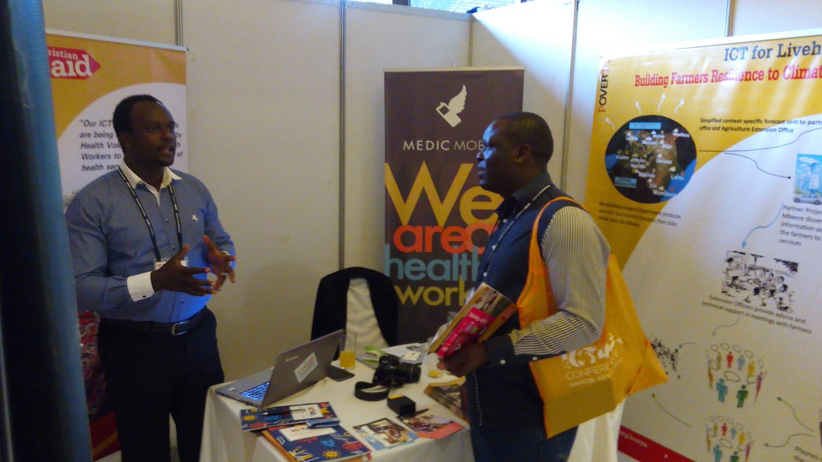 Medic's tweet photo. At Booth 11 at #ICT4D2016 showcasing our partnership with @CAID_Kenya #medicmobile @CRS_Expertise @safariparkhotel https://t.co/q15bXq4pXO