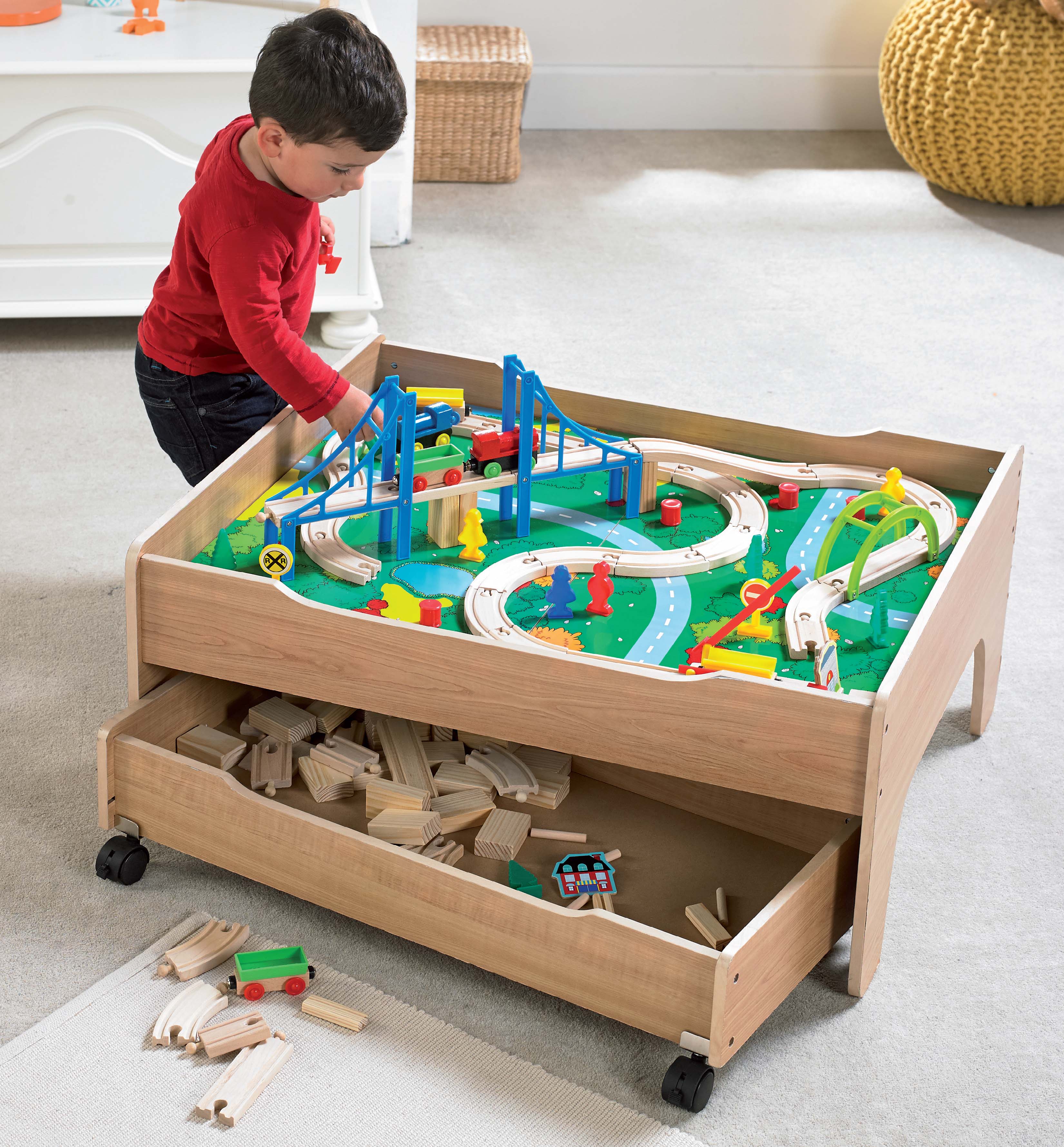 Reversible wooden city and 2025 train table
