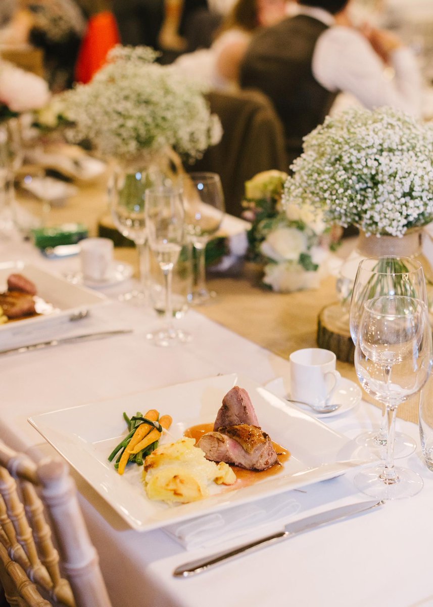 Breast of Gressingham duck with gratin potatoes, tied bundles of carrots, green beans and leeks and plum reduction