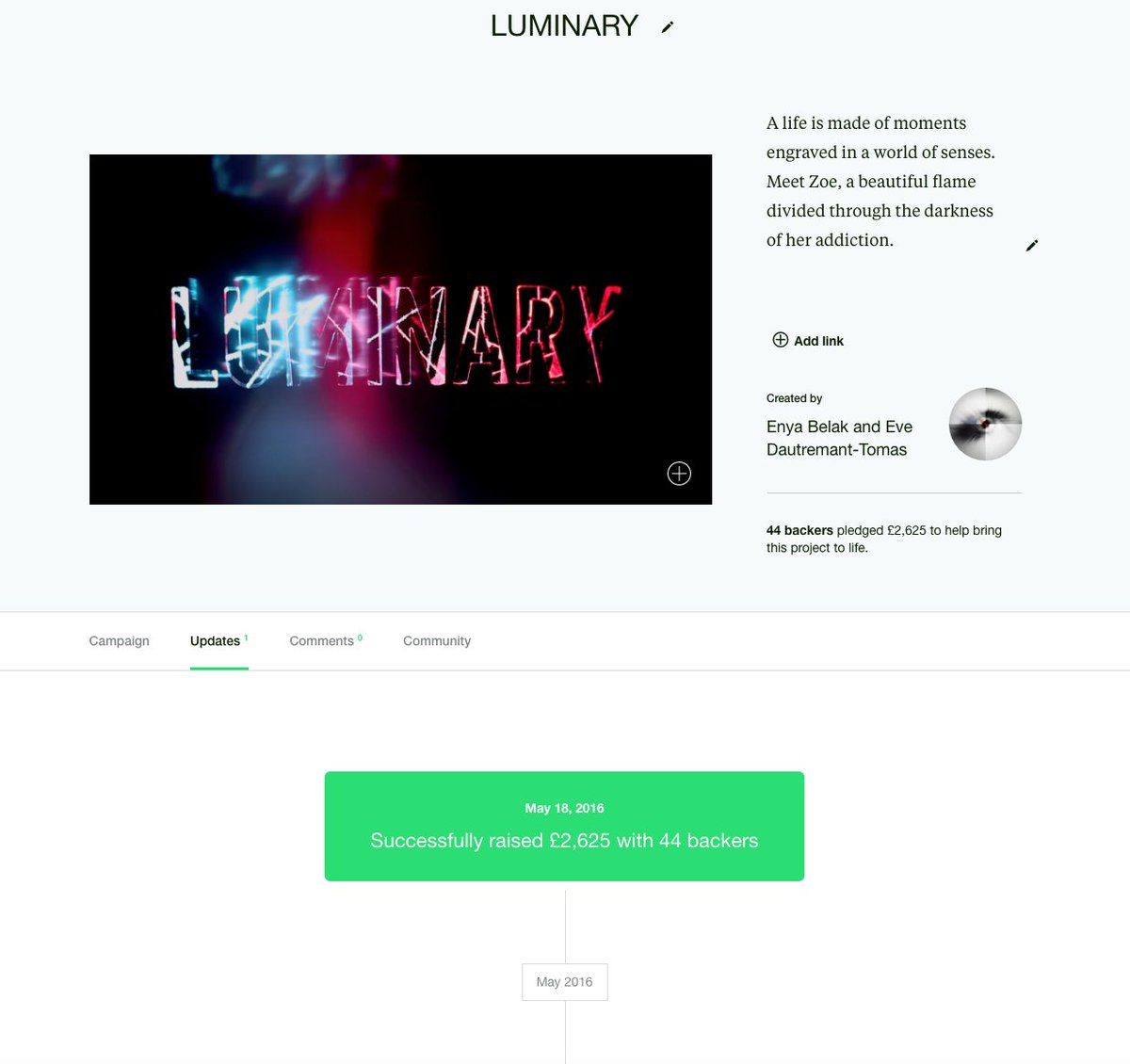 WE DID IT!! #Kickstarter #CannesFilmFestival Thank you so much to all of you! Shine a light on #LuminariShortFilm