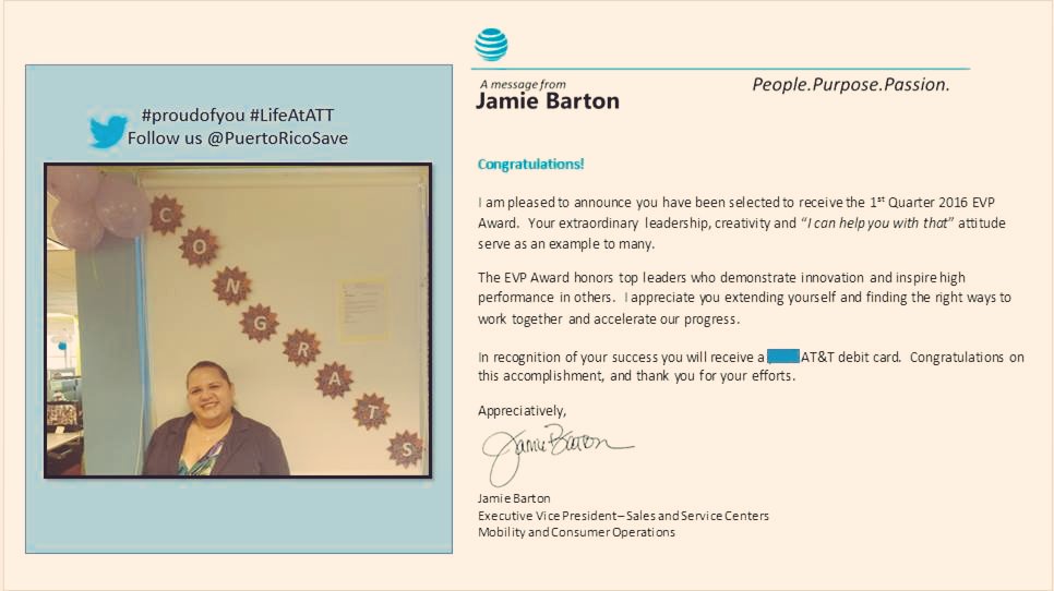 Congratulations <a href="/GissyOliDi/">Gissy Oli Di</a> Q1EVP Award  #proudofyou #LifeatATT