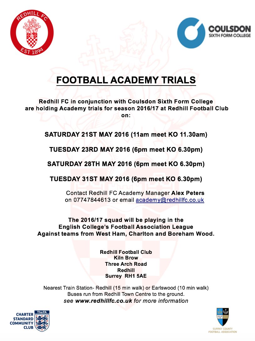 Are you at 6th form or going next year? Why not trial for our football academy in conjunction with @coulsdoncollege