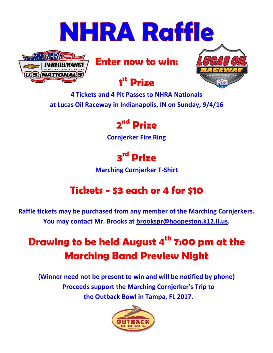 CornjerkerBands's tweet photo. The Marching Cornjerkers are selling raffle tickets to U. S. Nationals in Indy. Contact any member to buy tickets. https://t.co/cTV5BCIBMf
