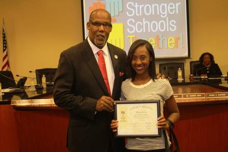 JPSDistrict's tweet photo. Thx, Alicia Love of Kirksey  MS for leading the board in the pledge of allegiance in Spanish. #AmazingScholar https://t.co/BlbQrwHFLD