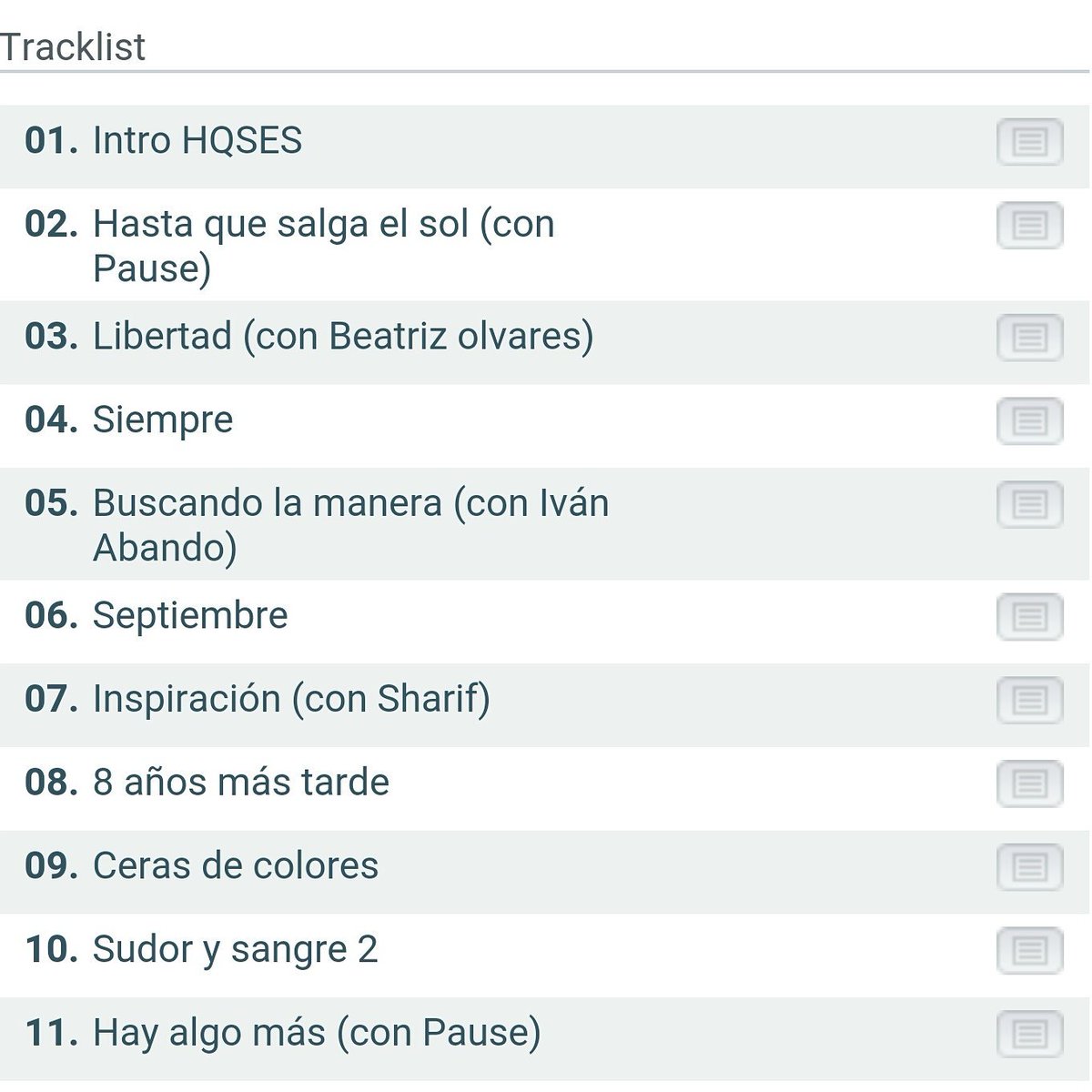 Tracklist de Hasta que salga el sol.