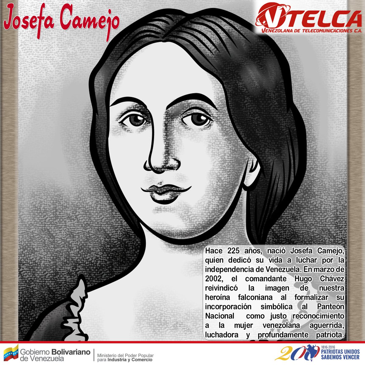 fabricavtelca's tweet photo. ¡Viva Josefa Camejo, nuestra heroína de Falcón, la que aún cabalga por el camino de la Patria! @Min_InCo https://t.co/Y3L2ZHcGAZ