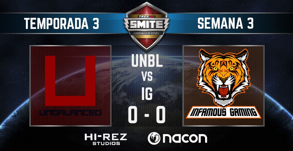 TrekzaES's tweet photo. Esta tarde a las 18:00 UNBALANCED vs @InfamousSmite con un enorme duelo en el mid @smite_carm20 vs @luisfatal_ #CES https://t.co/CIC0IA7b6h