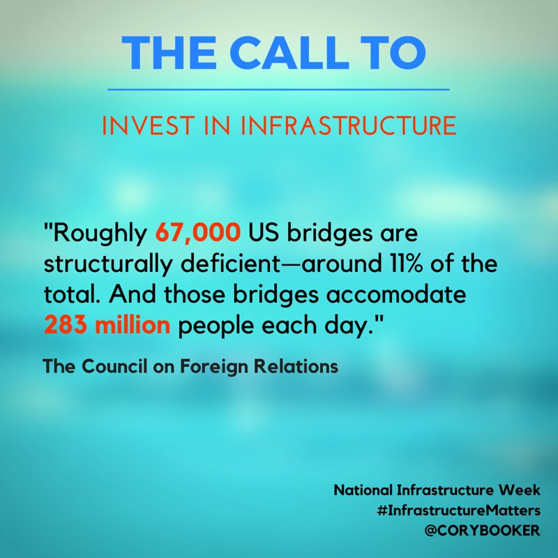 CoryBooker's tweet photo. Our #infrastructure is the key to our economic future and it is badly in need of investment. https://t.co/KYQHNXekii