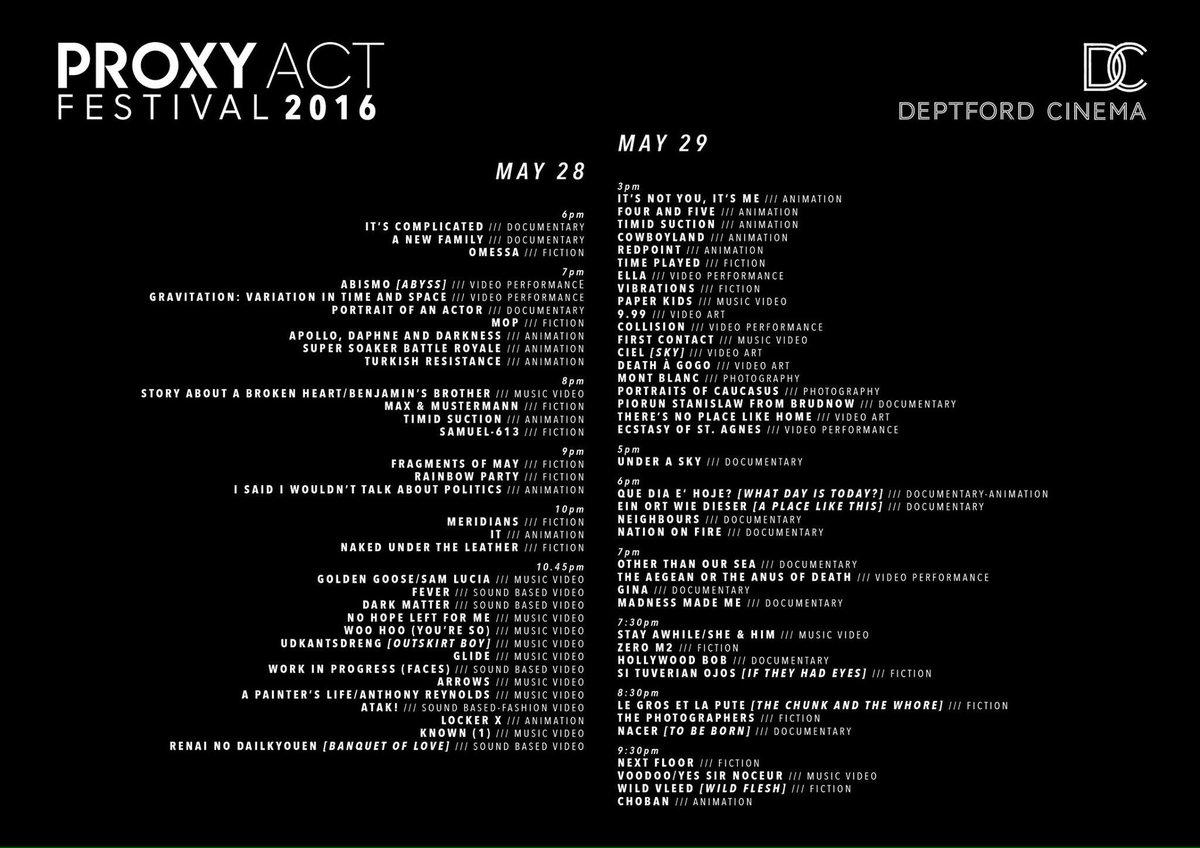 ProxyAct's tweet image. The Programme! @londonfilmuk #shortfilms #videoart #Deptford #london #greenwich #newcross #lewisham