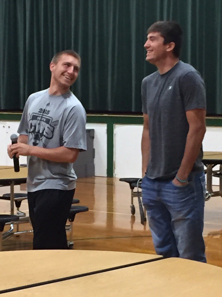 BKracl3's tweet photo. One final pep rally to celebrate Cody going to state track &amp; Preston going to state golf! https://t.co/cwQOFFAiQo