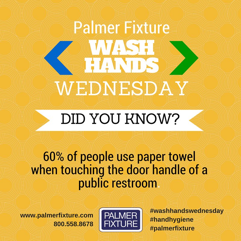 PalmerFixture's tweet photo. #washhandswednesday Did you know? 60% of people use paper towel when touching the door handle of a public restroom. https://t.co/wjFQJUYFli