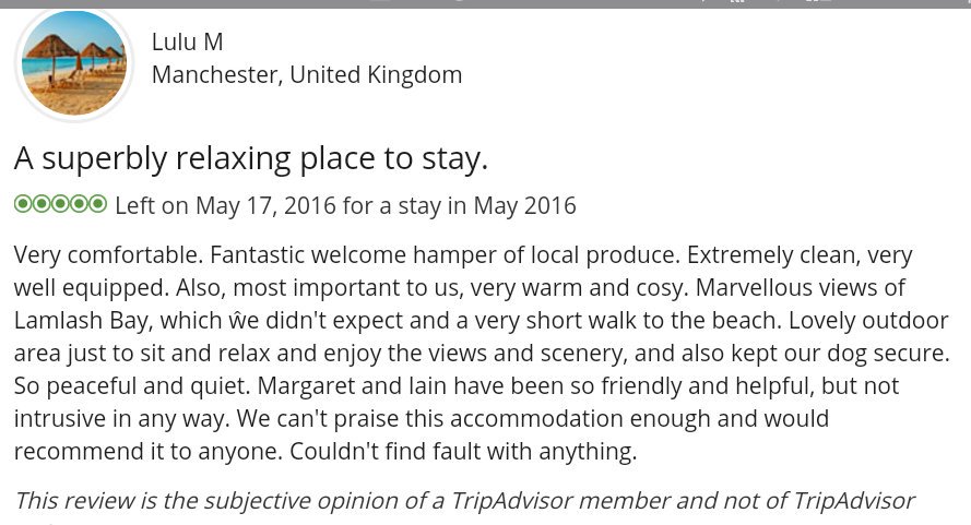 Our latest much appreciated review. #ScotSpiritWarmth #Scotspirit <a href="/VisitScotland/">VisitScotland</a>