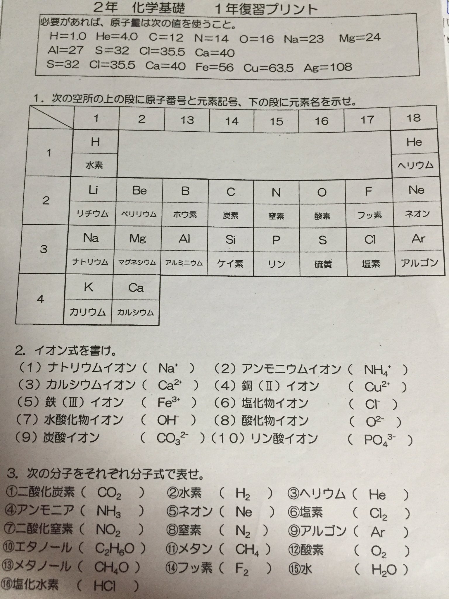勉強アカウントin信太 化学 これできたら欠点はない 計算できへん人は筆記問題でがんばりましょう
