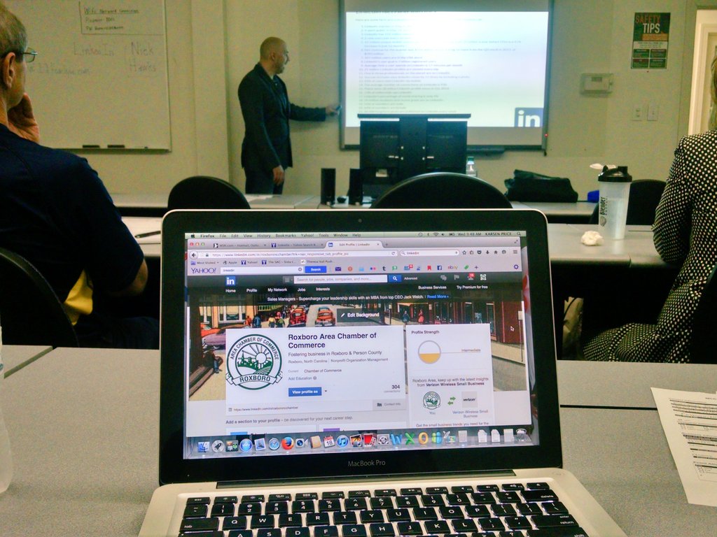 RoxboroChamber's tweet photo. Learning about LinkedIn with Nick Hawks @ PCC's Small Business Center. #roxborochamber #roxboro https://t.co/qxcfc5IT4J