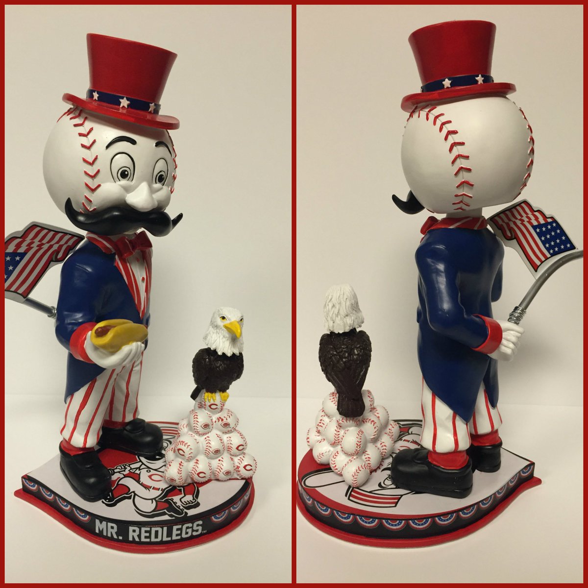 Available now at the reds team shop mr. redlegs bobblehead! head