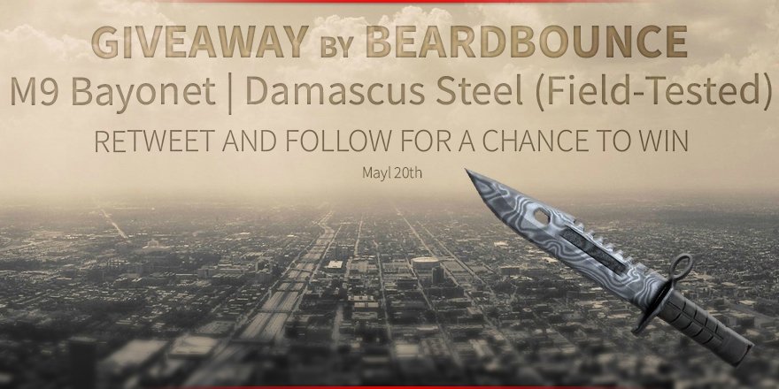 BeardBounce's tweet photo. ★ M9 Bayonet | Damascus Steel (Field-Tested) Giveaway. Retweet &amp; follow for a chance to win! Good luck Guys. https://t.co/kJBs8Uk6NK