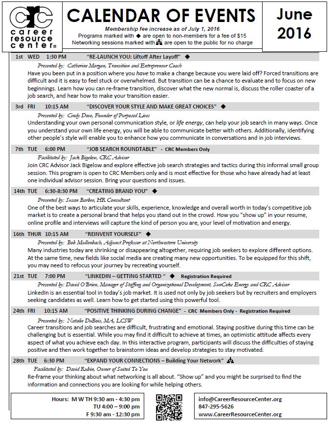 CRCJobSearch's tweet image. What's Happening is CRC's June Calendar of Events! #jobsearch #chicago
careerresourcecenter.org/events/