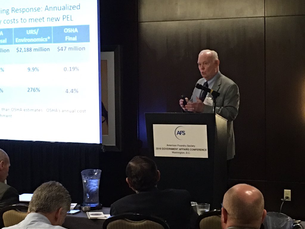 AlfredSpada's tweet photo. @amerfoundrysoc and Tom Slavin continue to educate metalcasters on state of silica PEL rule @ Govt Affairs Conf. https://t.co/gptChBakLc