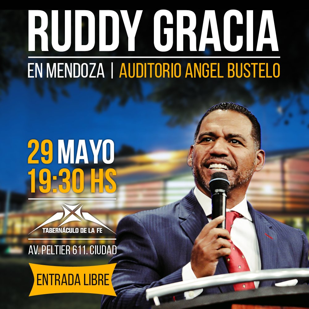 tabdelafe_mza's tweet photo. Pr. Ruddy Gracia en #Mendoza @RudyGracia
Una noche que marcará tu vida. Todos invitados! https://t.co/6AjIeFbhBO