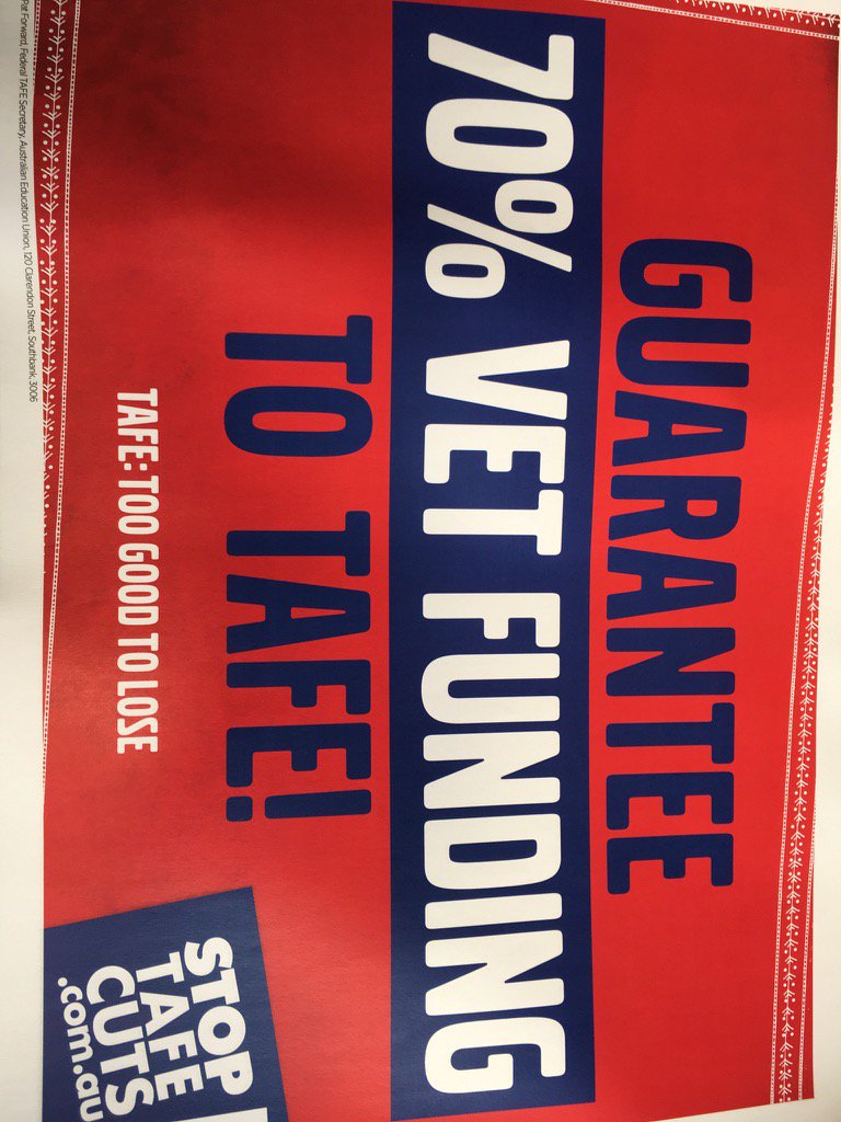 TAFEdefender's tweet image. Because TAFE is #Toogoodtolose Guarantee 70% of VET funding to TAFE @SharonBirdMP @billshortenmp