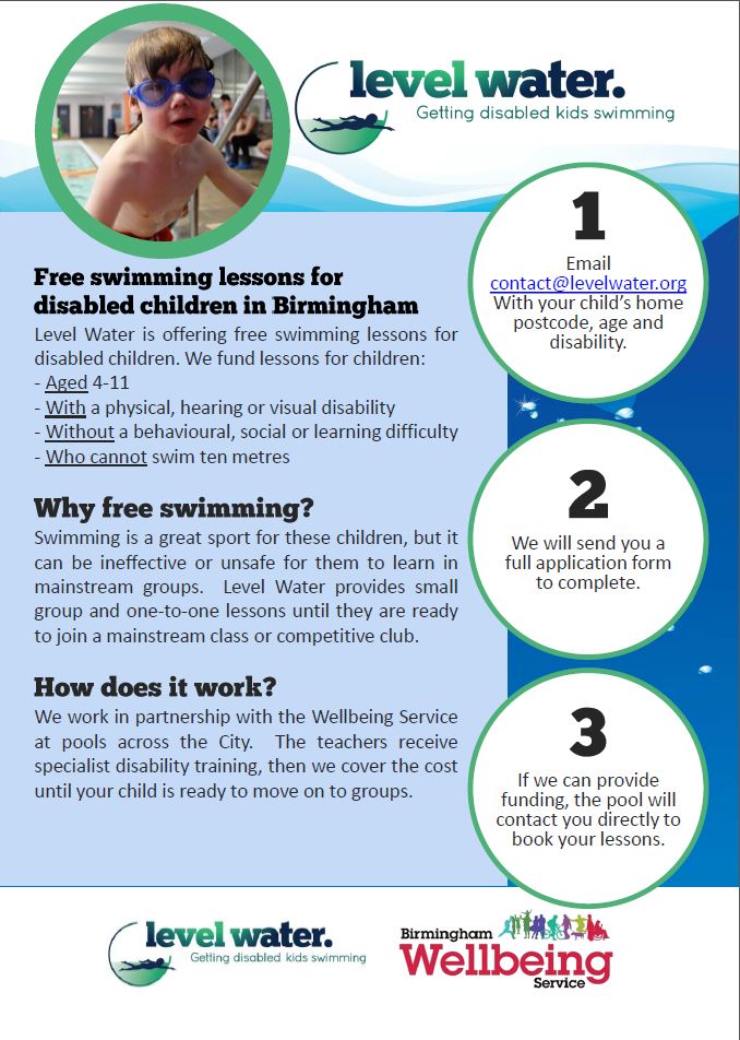 Free swimming lessons for disabled children in Birmingham.