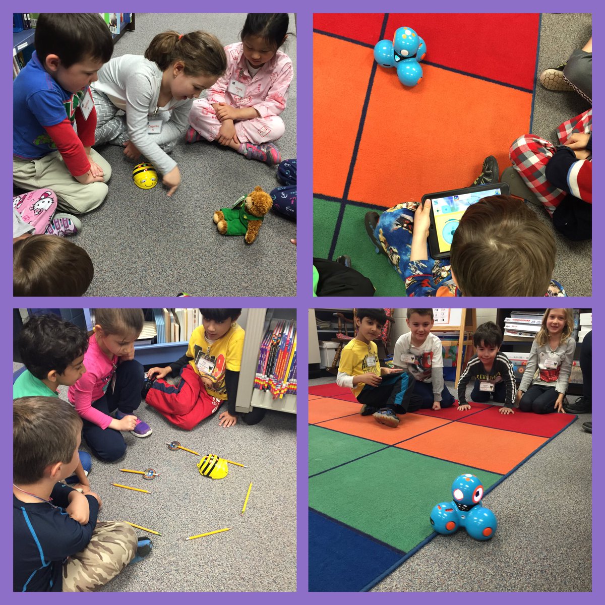 K students love the Bee-Bot &amp; Dash. Intro to coding w/ learning lab stations this week! #d60learns @D60HolmesLib