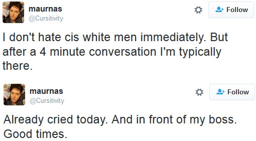 X_Aeon_X's tweet photo. The Social Justice Warrior psyche summed up in two tweets. https://t.co/wbli0eu3eE