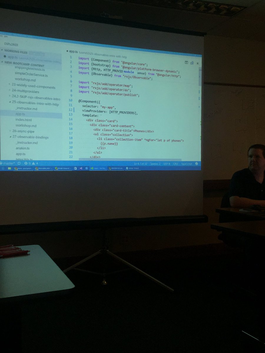 ladyleet's tweet image. Yay talking about #rxjs at #angularbootcamp! Why arent u here @BenLesh?🦁🔑/ @wnodom @dpsthree #rxjs5 #angular2 #ng2