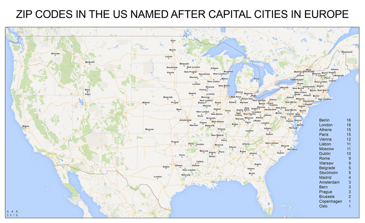 Places in the US named after capital cities in Europe
